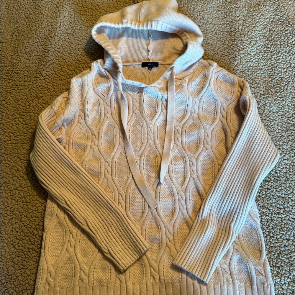 Fate Cable-Knit Hooded Pullover in Soft Cream